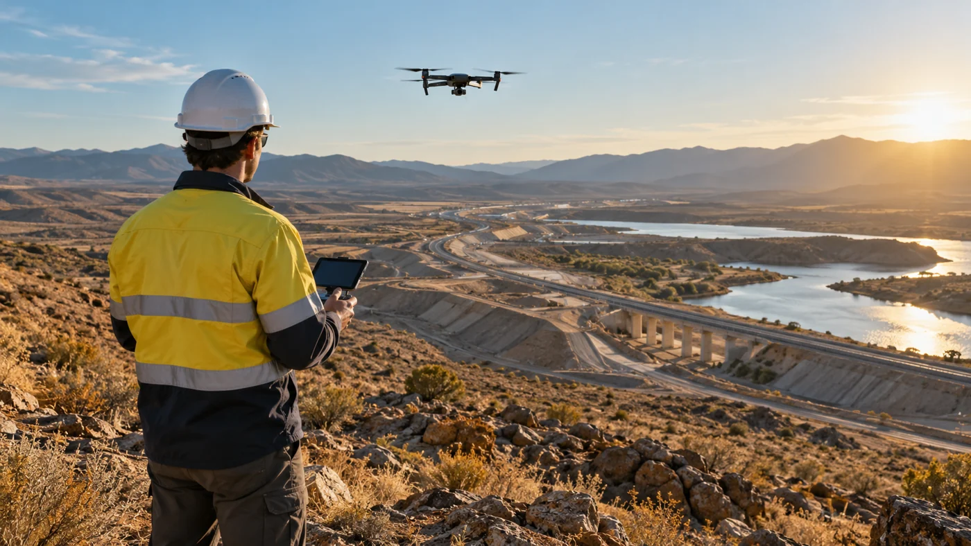 Illustration of drone surveying and spatial mapping